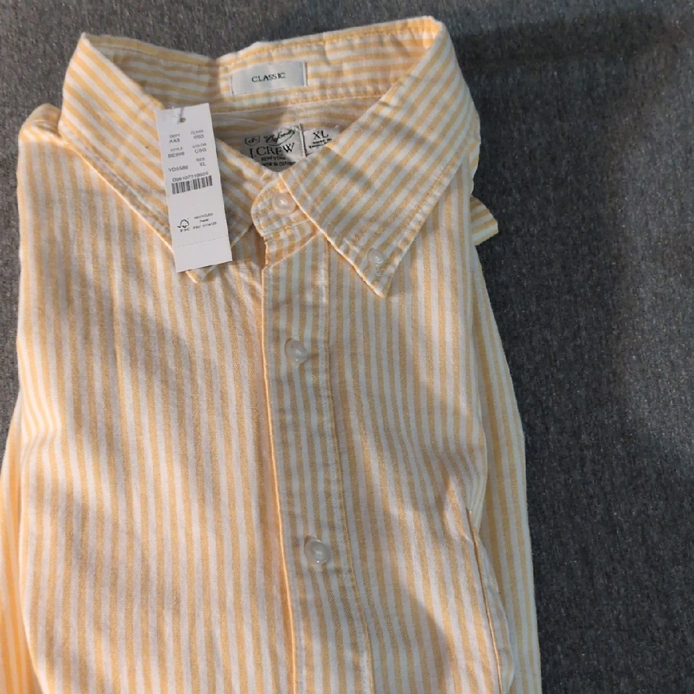 J. Crew Men's Yellow and White Striped Shirt